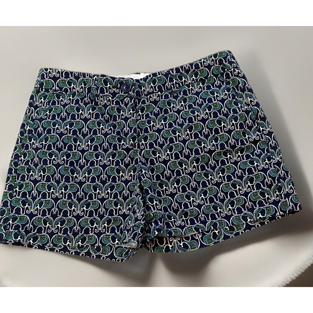 Crown & Ivy Womens Elephant Print Shorts Green Navy Blue Size 8 - Picture 1 of 7